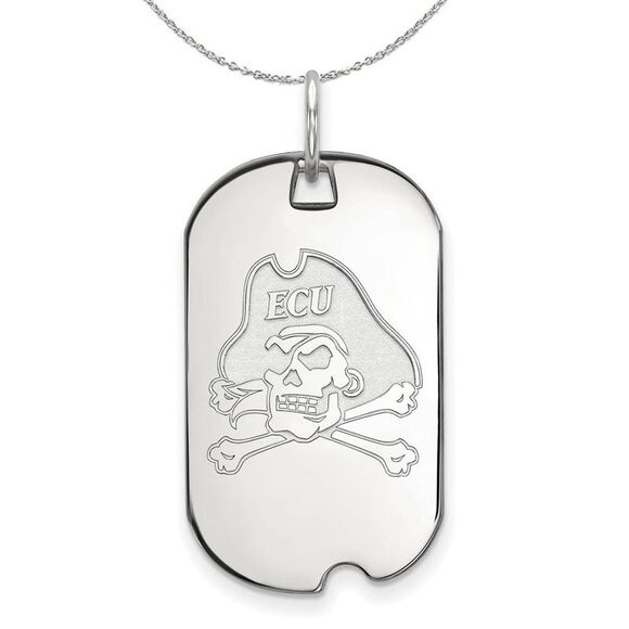 Sterling Silver East Carolina U Dog Tag Necklace - 24 Inch